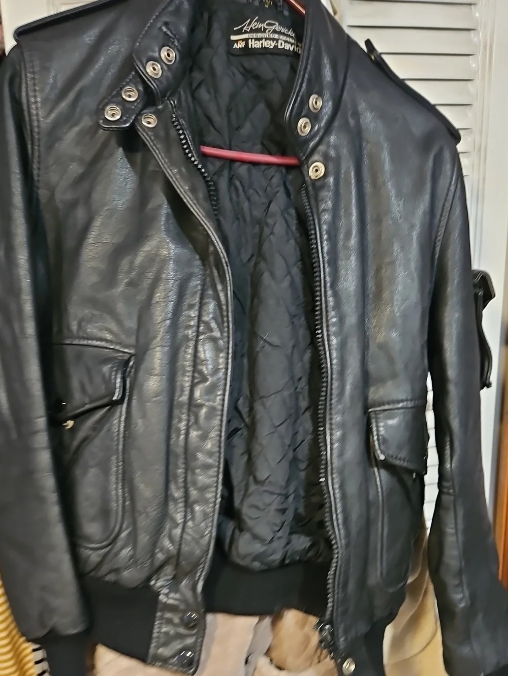 VintageHarley-Davidson Black Quilted Leather Bomber Jacket 1975-1977